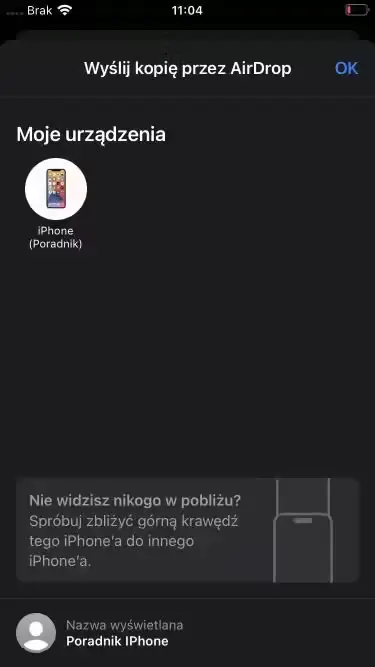 Wysyłanie plików przez AirDrop